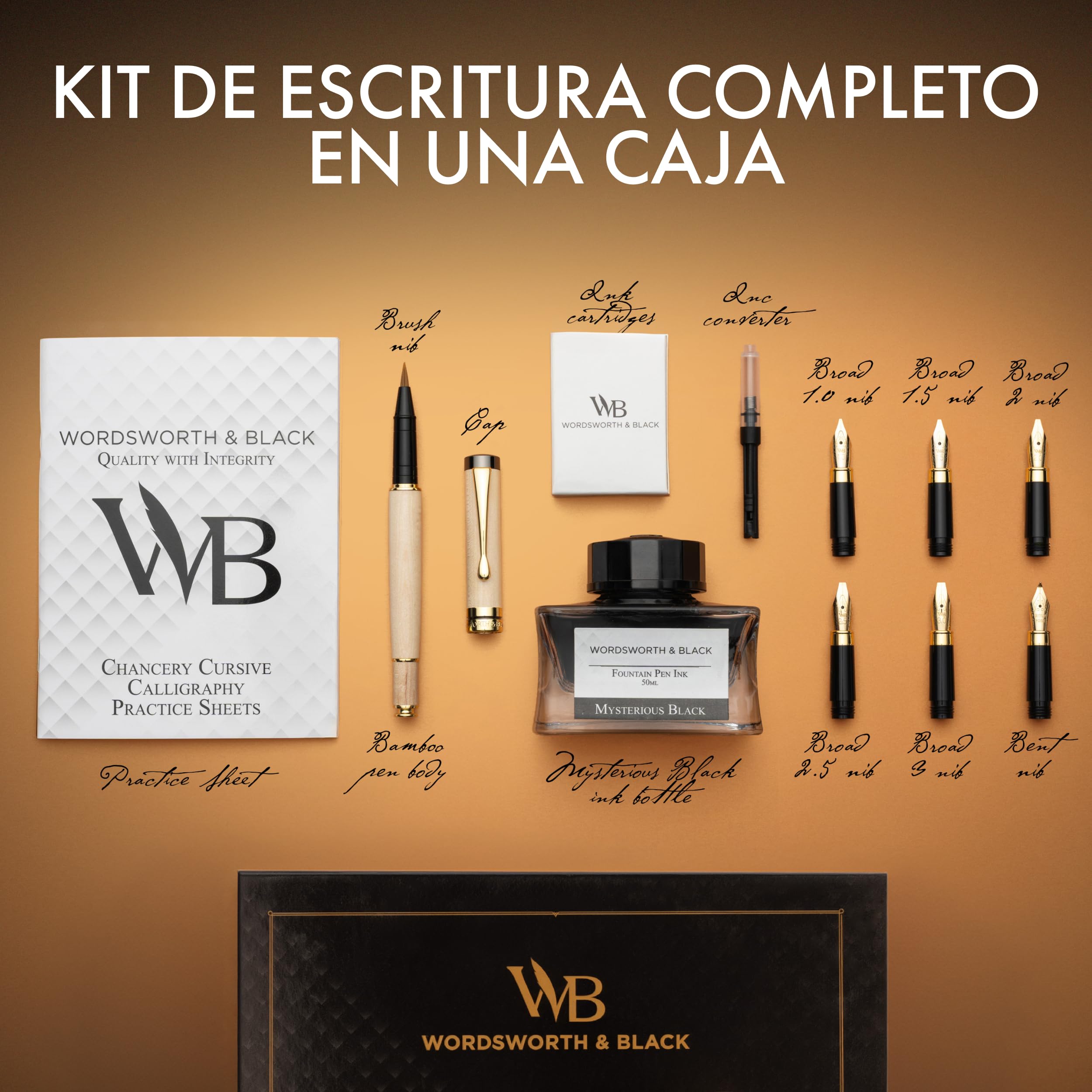 Wordsworth & Black Set de Caligrafía de Bambú Arce, 6 Plumines