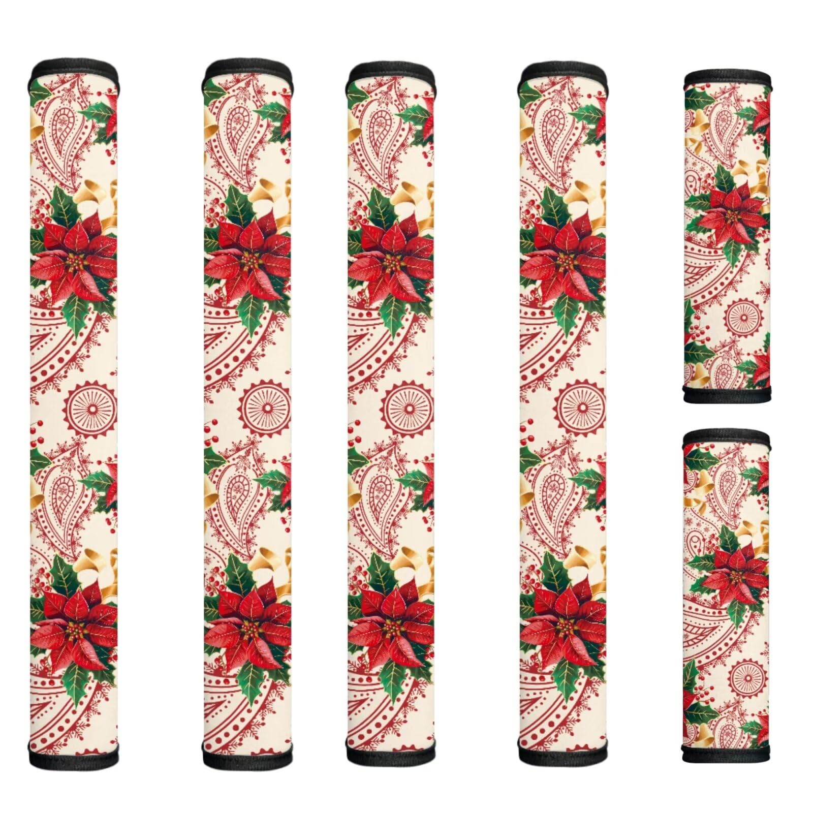 Boho Poinsettia Refrigerator Handle Covers Set of 6 Christmas Kitchen Appliance Handle Covers Non-Slip Washable Fridge Door Handle Protector, Keep Off Fingerprints,Food Stains