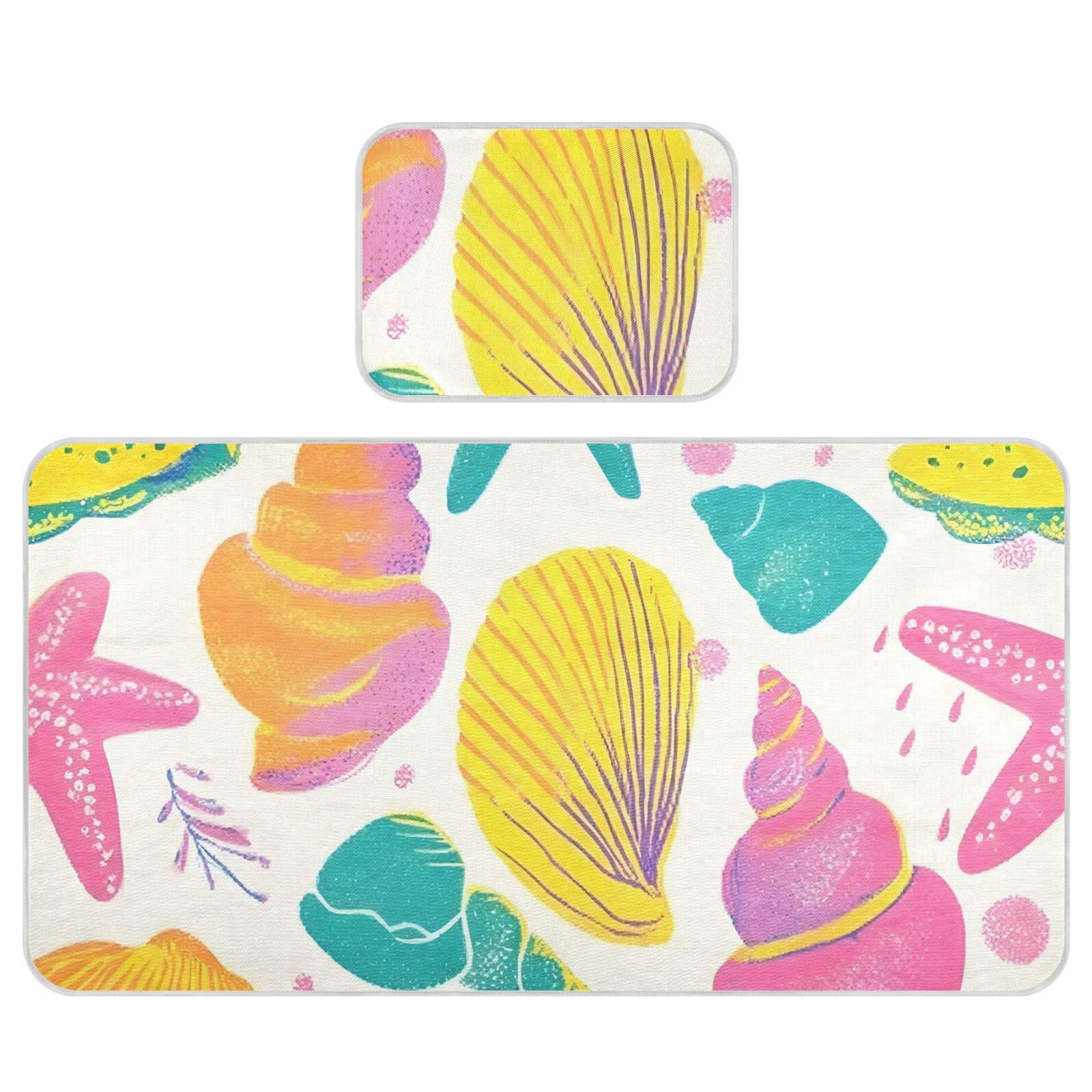 Bolaz Summer Sleeping Bed Pad, Starfish Conch Shells Pattern Cooling Mattress Set Breathable Bed Mat Ice Silk Mat + Pillow Cover for Toddler Boys Girls