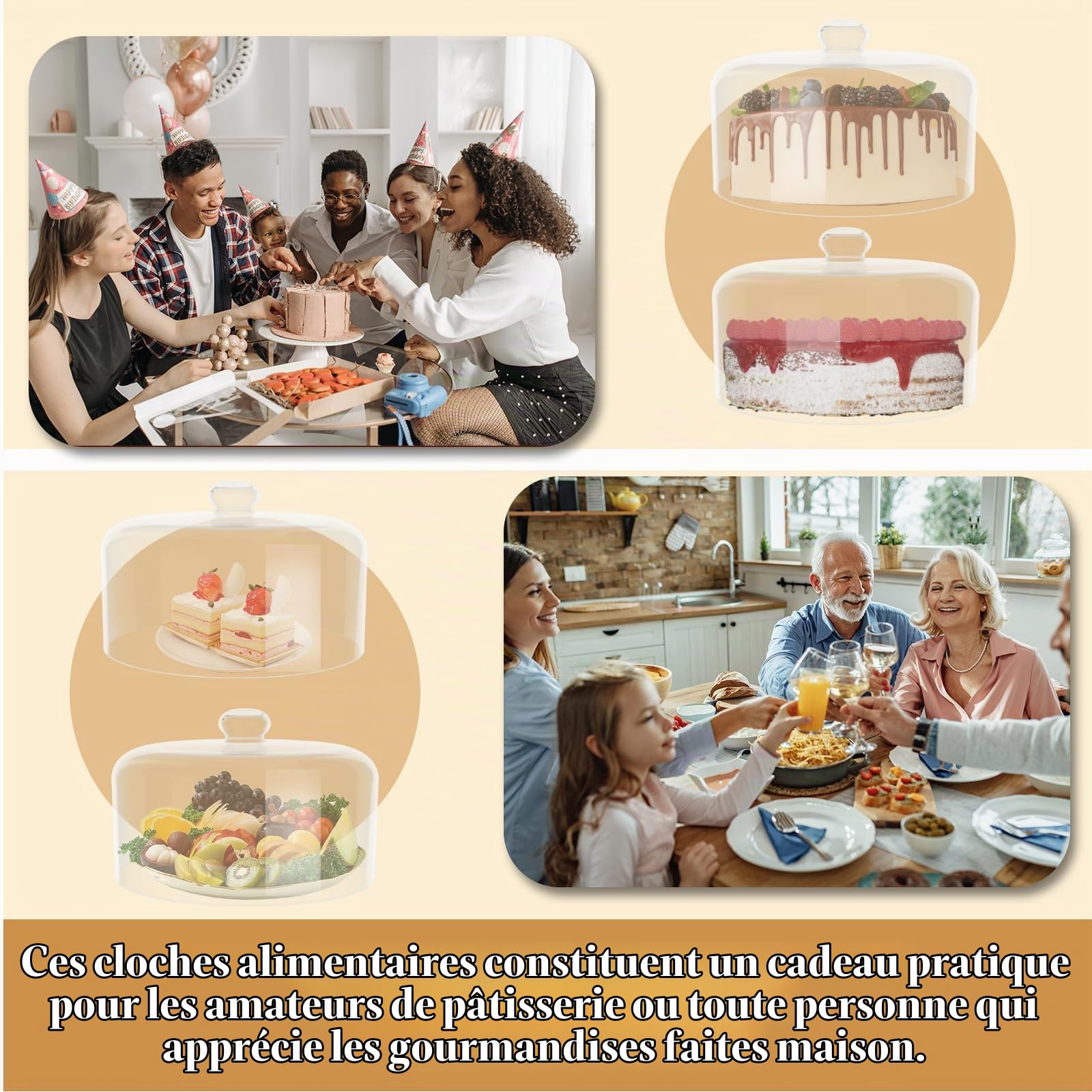 Couvercle dôme en verre de 28 cm pour présentoir à gâteau – Couvercle dôme en verre pour présentation et protection, convient pour la cuisine, les anniversaires et les présentoirs de nourriture