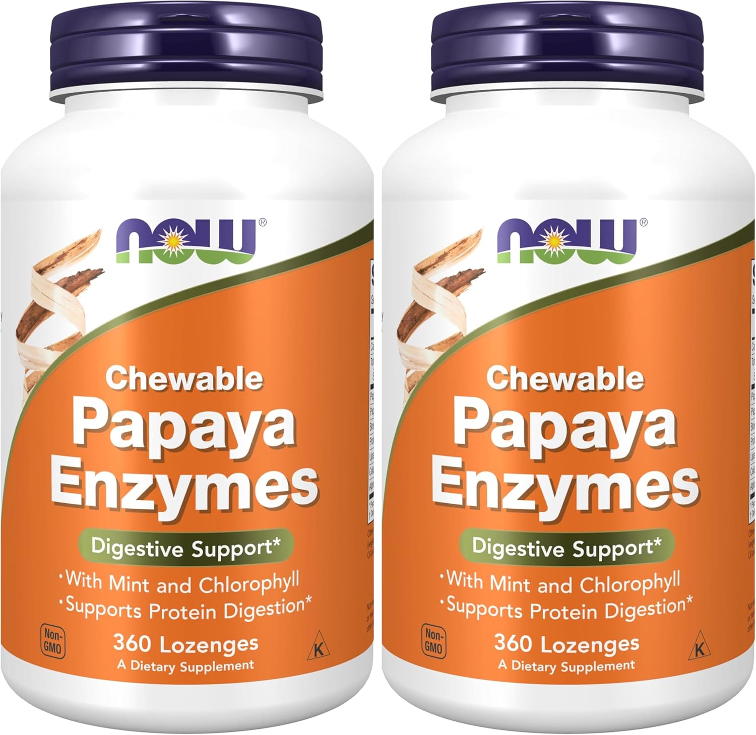 NOW Foods Supplements,Papaya Enzyme with Mint and Chlorophyll,Digestive Support*,360 Chewable Lozenges,(Pack of 2)