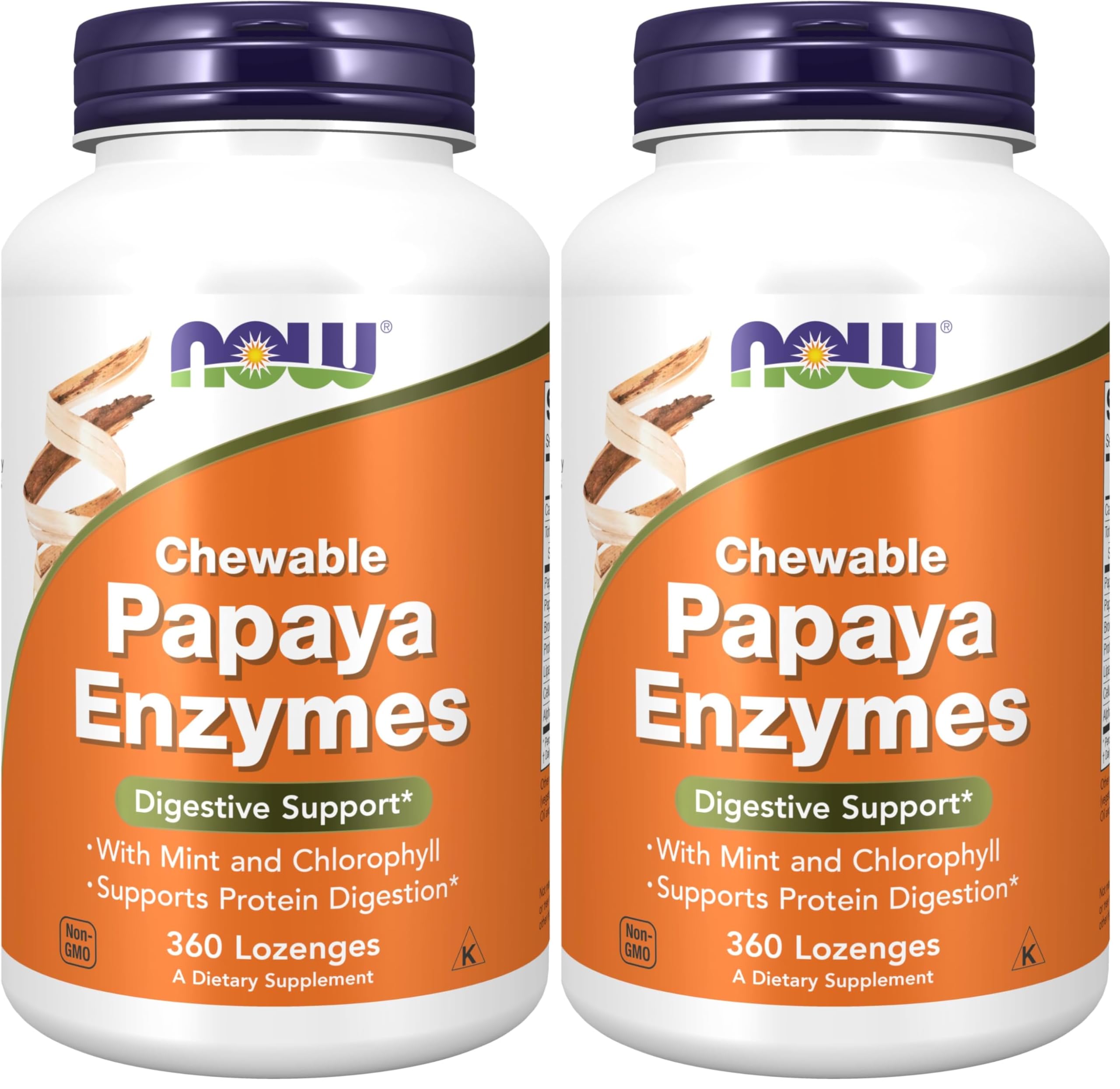 NOW Foods Supplements,Papaya Enzyme with Mint and Chlorophyll,Digestive Support*,360 Chewable Lozenges,(Pack of 2) 360 Count (Pack of 2)