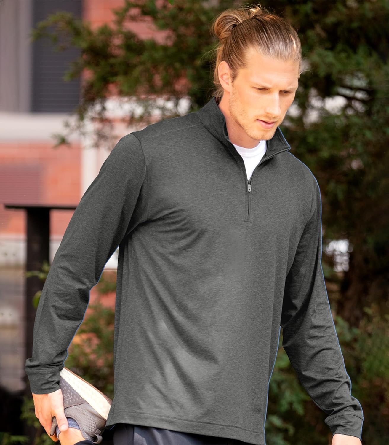 Vantage Apparel Men's Collegiate Premium Lightweight Stretchy Gray 1/4 Zip Pullover - Image 3