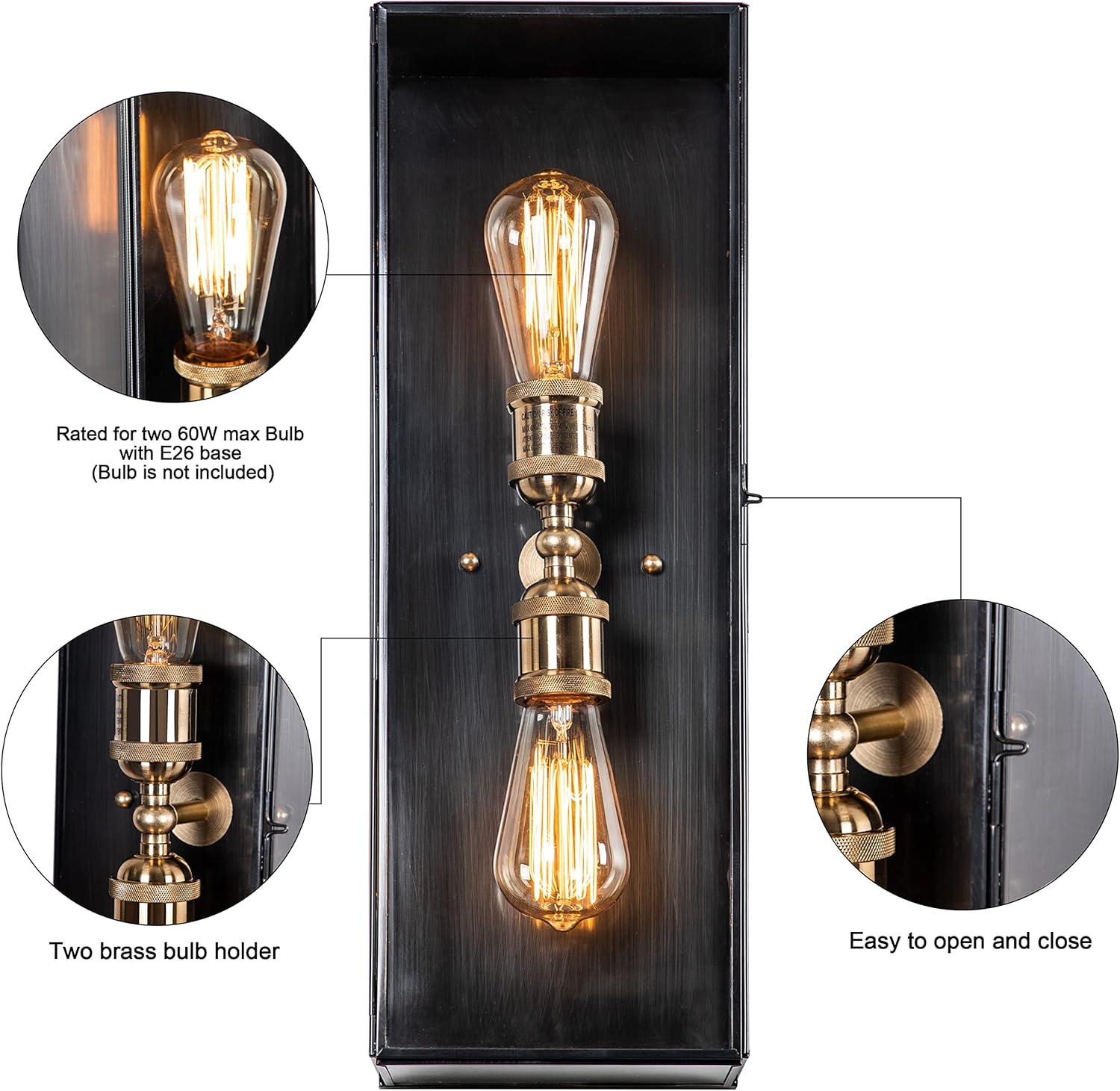 Detailed view of bulb holders and handle mechanism for bulb replacement