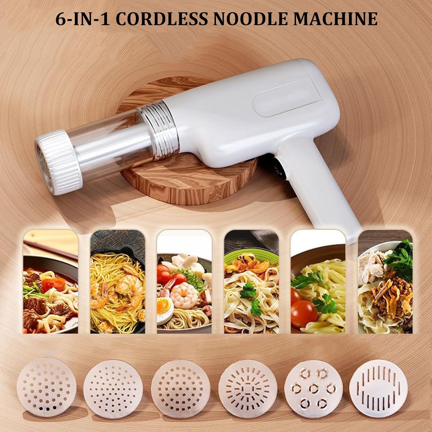 Handheld Electric Noodle Machine,6-in-1 Cordless Pasta Maker Machine,Italian Noodle Making Machine with Mold and Cutting Tools,Electric Pasta Maker Machine,White