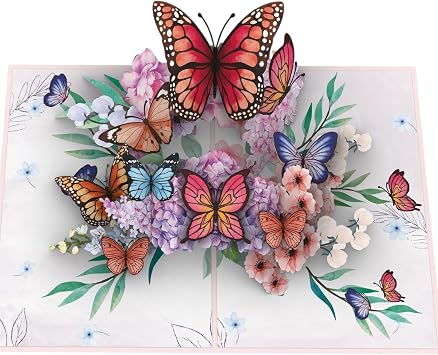 iGifts And Cards Pink Butterfly Paradise Pop-Up 3D Greeting Card 6" x 8" Beautiful Design for Birthdays, Anniversaries, Weddings, and Get Well Wishes Ideal for Mom, Wife, Daughter, Sister, and Friend Notecard