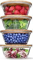 Vista 1 de Verel Recipientes redondos de vidrio para almacenamiento de alimentos con tapas de bambú (juego de 4) – 32 onzas, preparación de comidas ecológicas