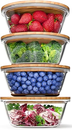 Verel Recipientes redondos de vidrio con tapas de bambú