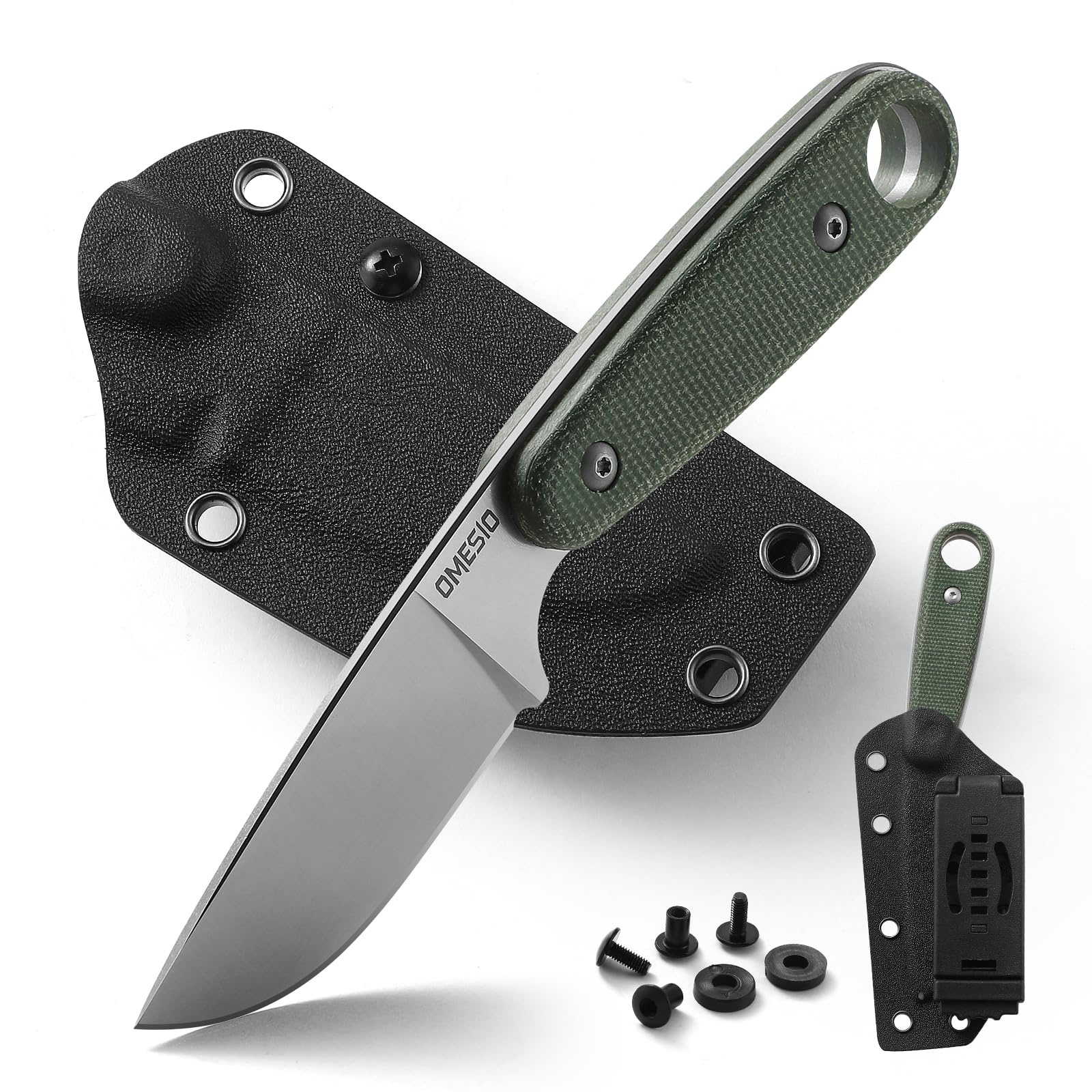 TONIFE Explorer 8Cr14MoV Blade mes met vast lemmet met hoes, multifunctioneel overlevingsmes, glasvezel versterkt met nylon handvat voor EDC-messen, zwart satijn