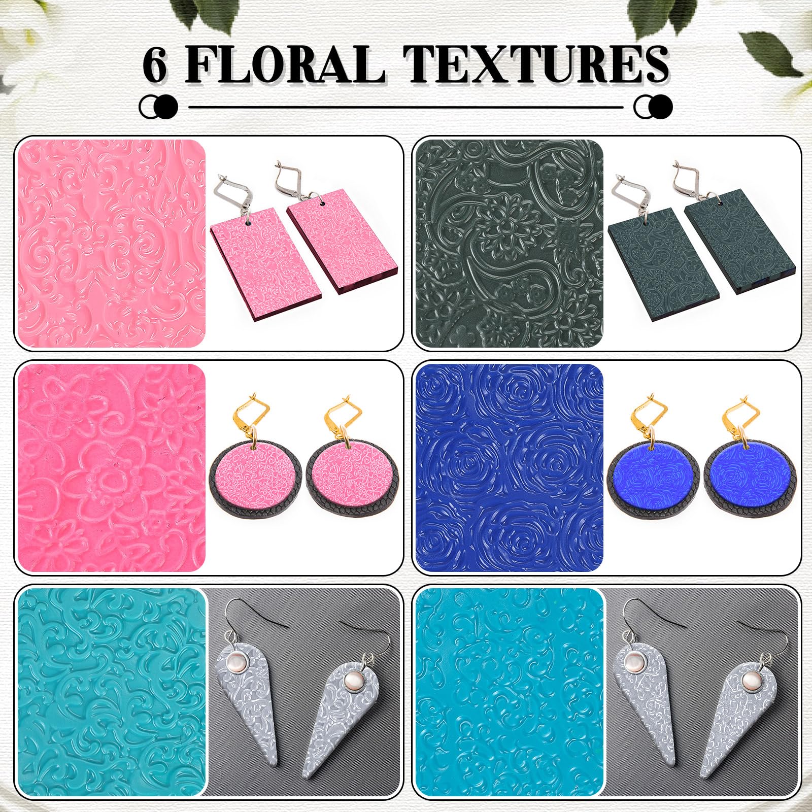 XunYee 23 piezas de hojas de textura de arcilla polimérica, textura de arcilla bohemia, alfombrillas de textura para arcilla polimérica, herramientas de textura para arcilla, cerámica, aretes,