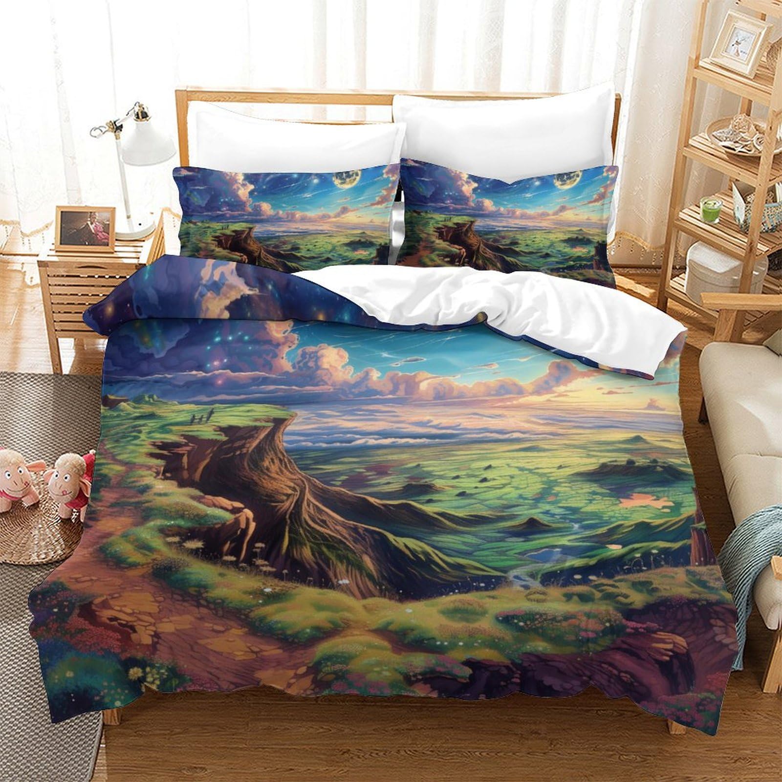 Literie en microfibre super douce 3D Planète Bleue avec housse de couette respirante 260x220