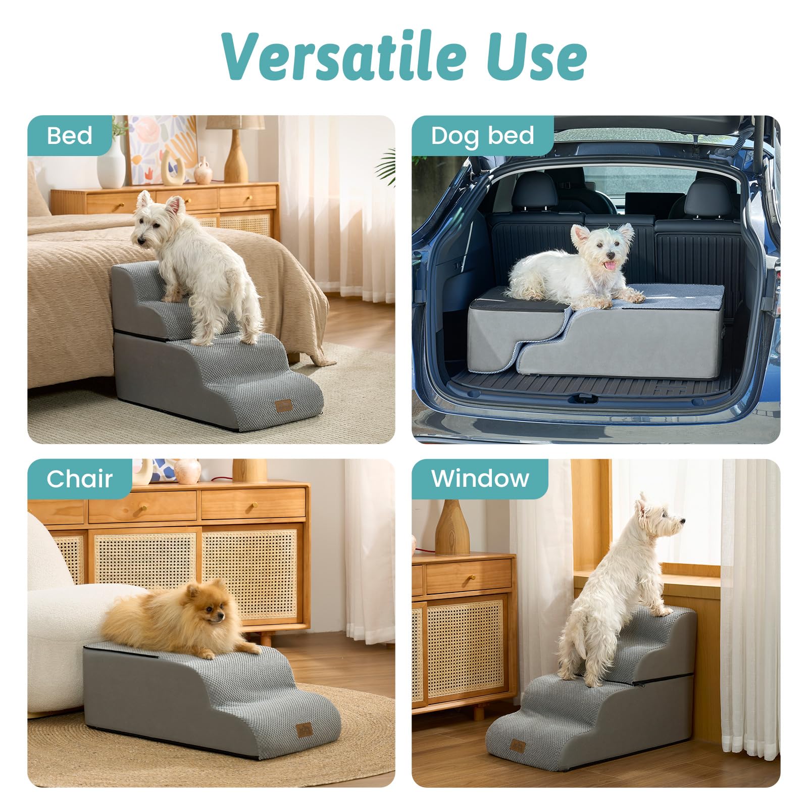 COZY KISS Scale per cani di piccola taglia, gradino curvo per animali domestici con copertura a tenuta stagna, rampa per gatti in schiuma ad alta densità per letto o divano, leggera, resistente