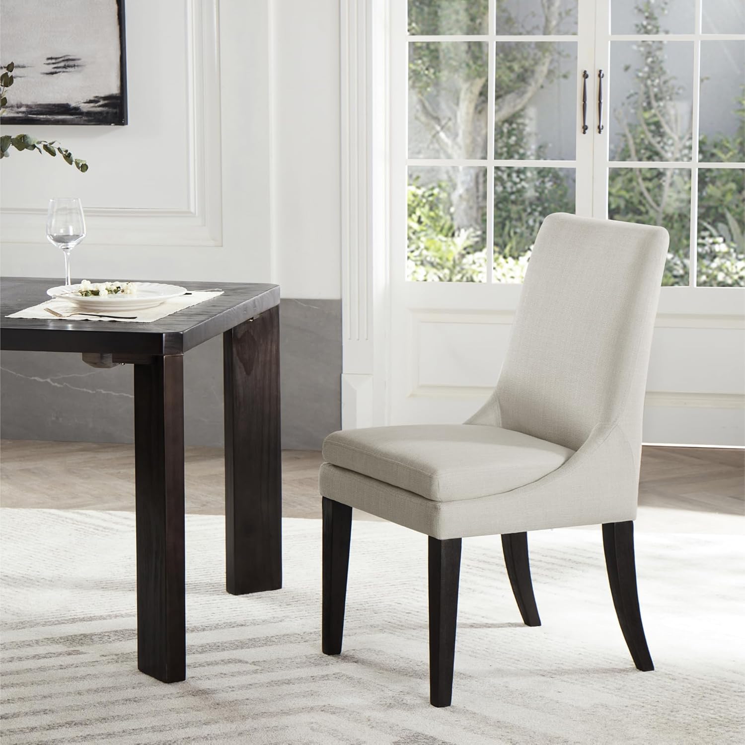 KISLOT Upholstered Dining Chairs Modern Sidechair Performance Fabric High Back Armlesschair for Diningroom Kitchen,Cream,Set of 4(2 Box)