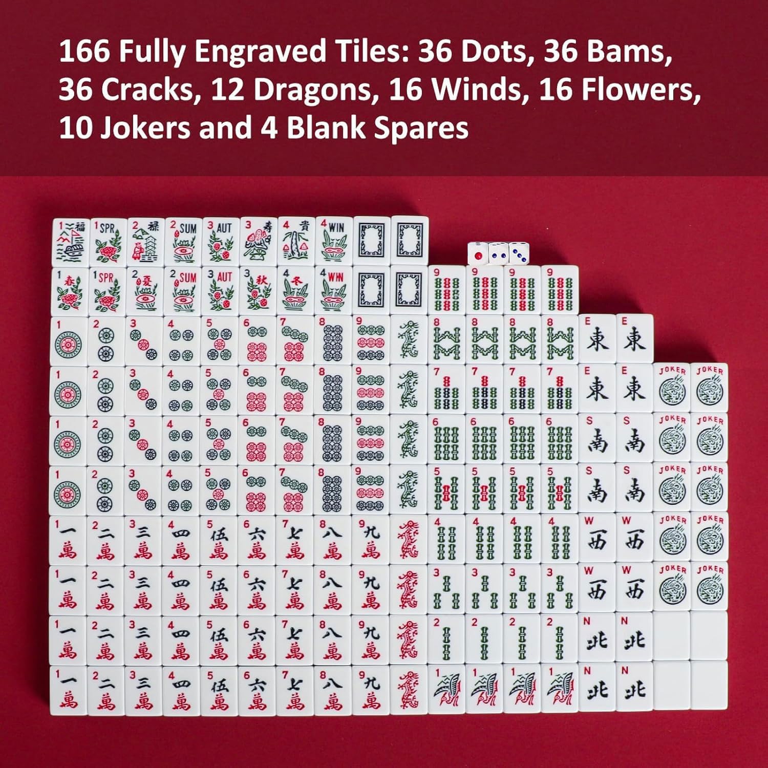 American Mahjong Set,166 White Tiles with Mahjong Storage Box.Portable Travel Complete Mahjong Set for Adults & Beginners