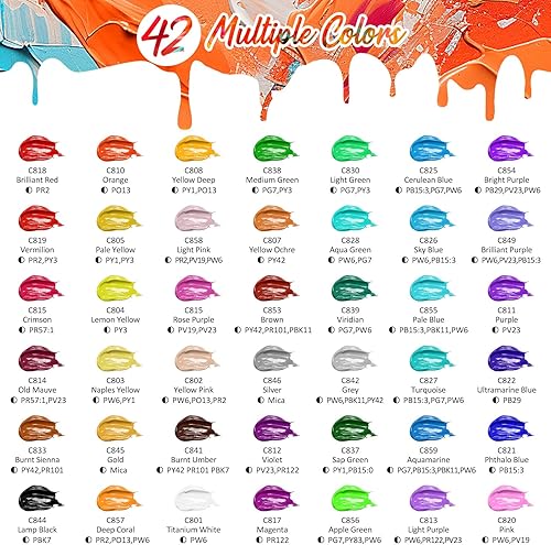 Vista 44 de Caliart Juego de pintura acrílica con 12 pinceles, 24 colores (4.1 fl oz, 4 onzas), pinturas artísticas para artistas, niños, estudiantes, Varios