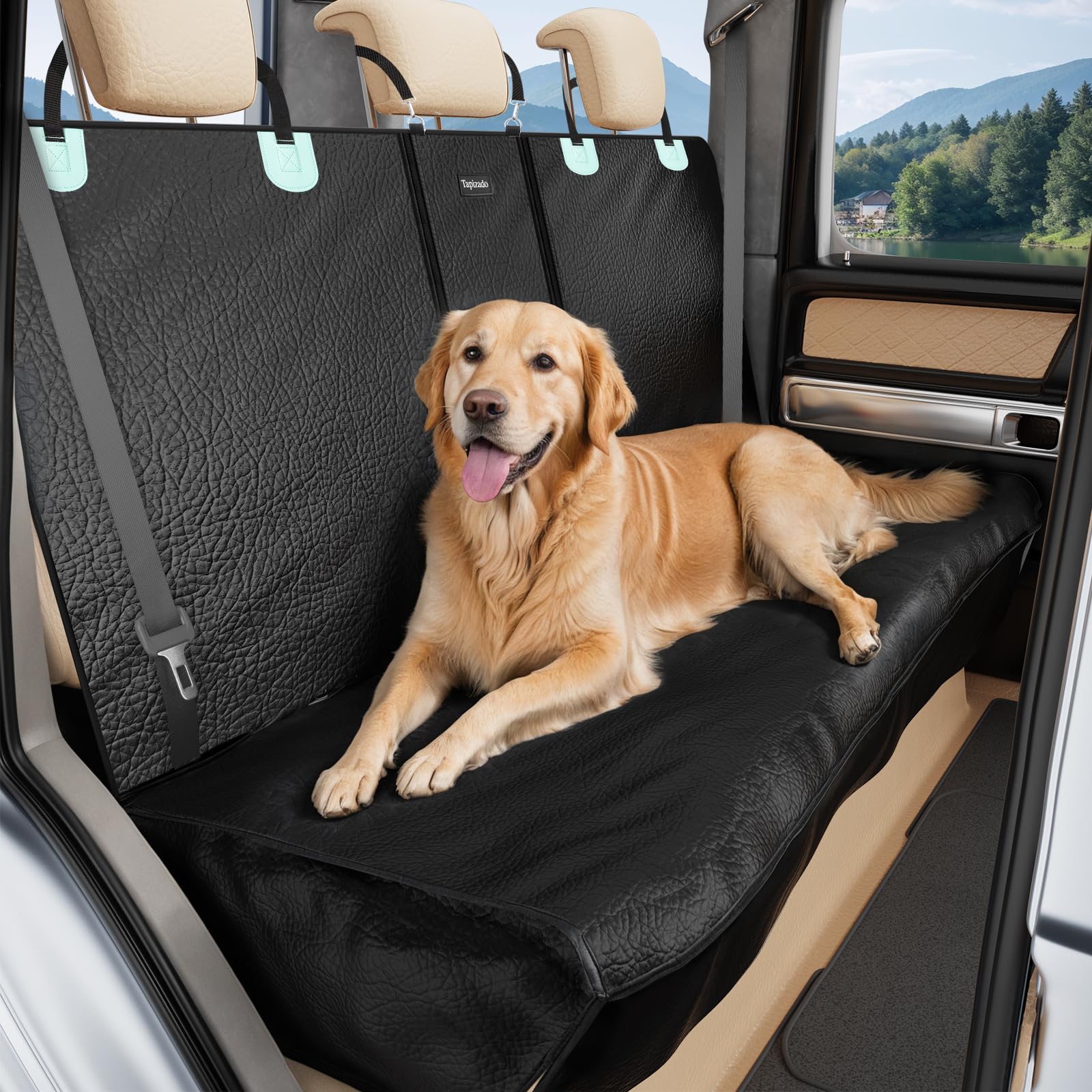 Coprisedile per auto per cani, in pelle PU, impermeabile, per cani, con rete antiscivolo, universale, per auto, camion e SUV, colore: nero