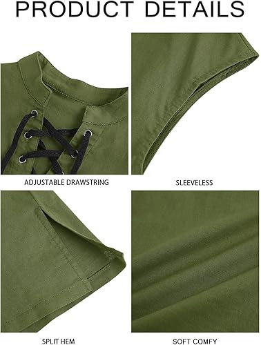 Miniatura 10 de Camisetas de pirata renacentista para niños, estilo vikingo, medieval, sin mangas, con cordones, de algodón escocés