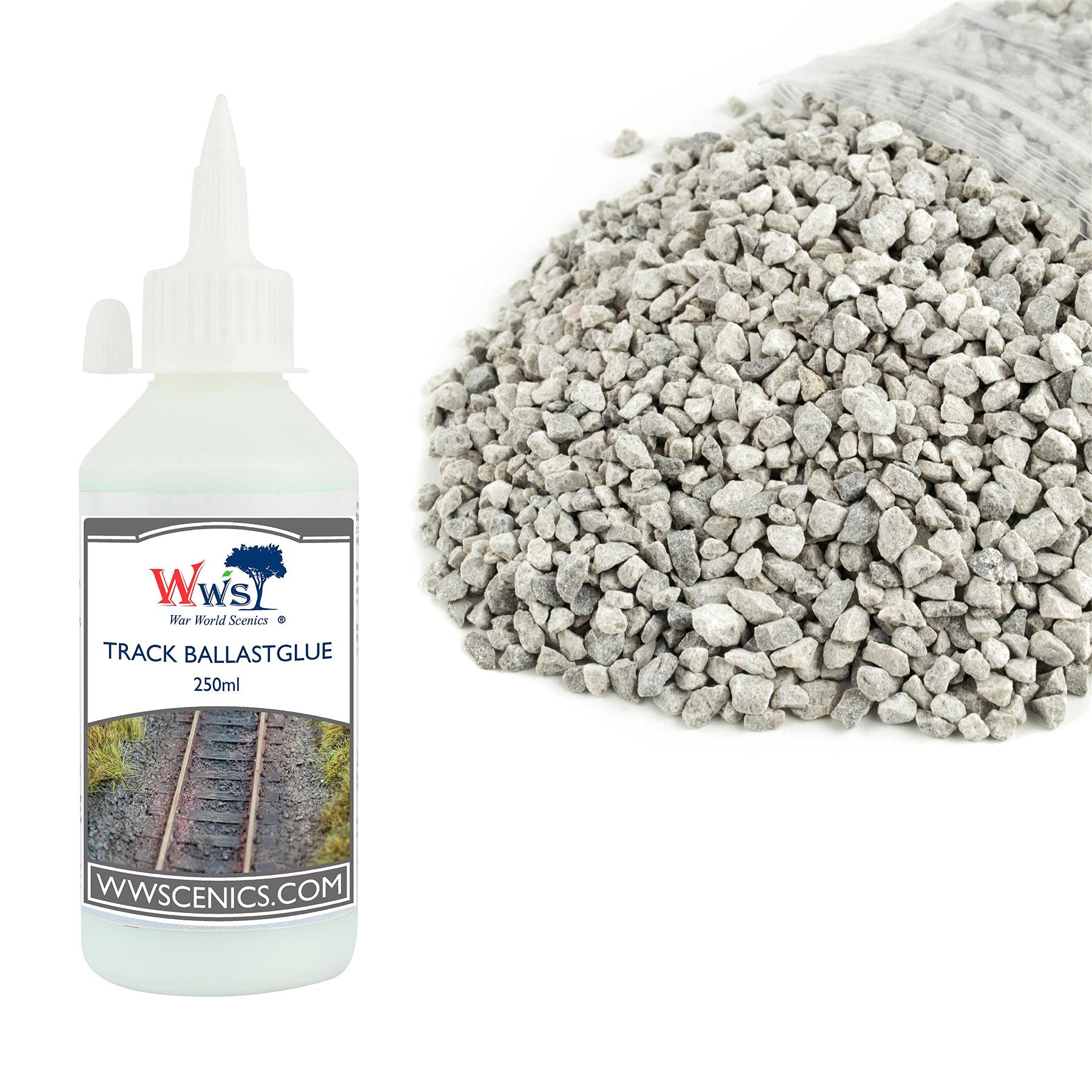 War World Scenics 500g Ballast & 250ml Glue Kit for Model Rail Tracks – Medium Grade Light Grey — image 1
