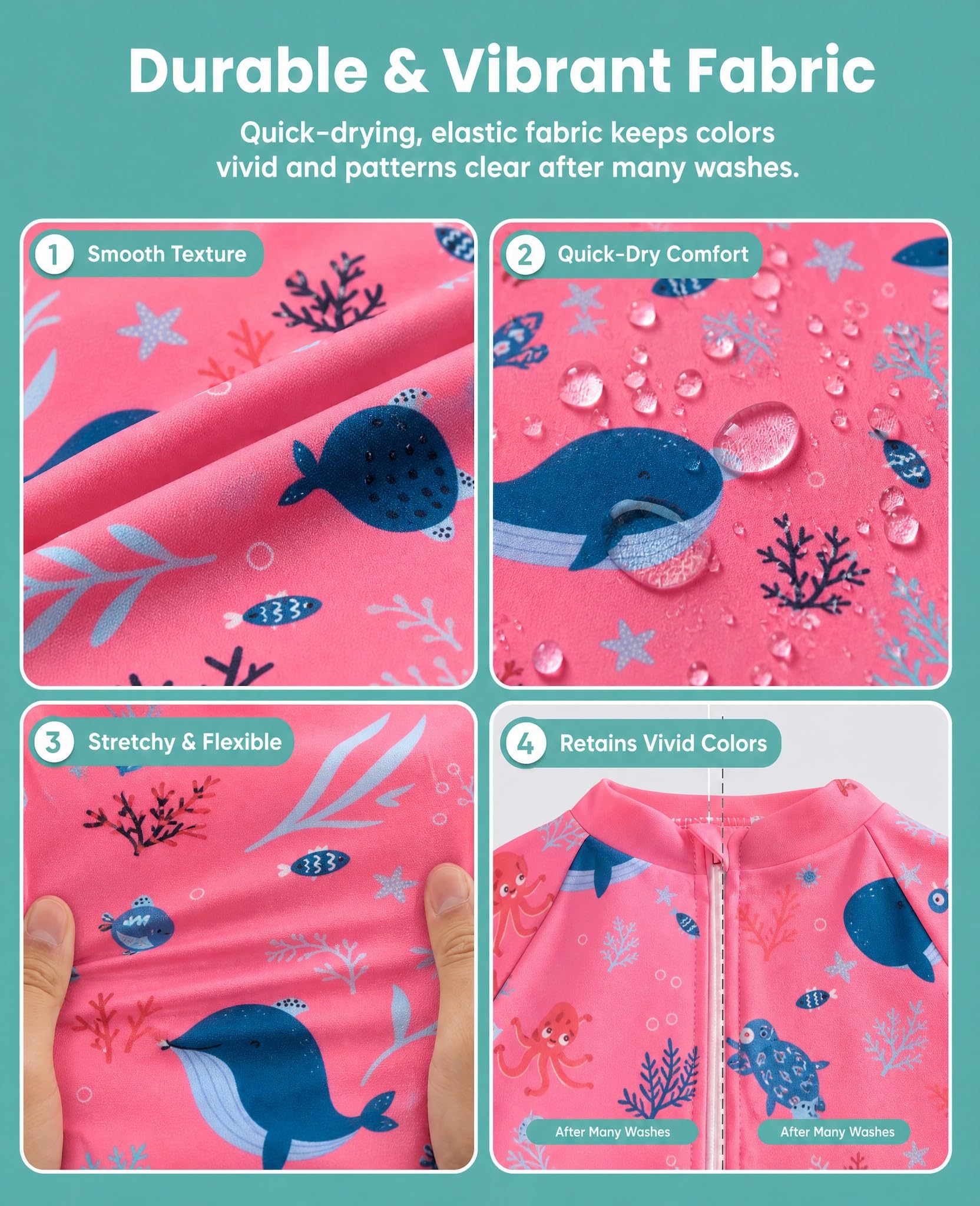 DivingBirds Costume da bagno intero per bambina, a maniche lunghe, con cerniera obliqua e cappuccio