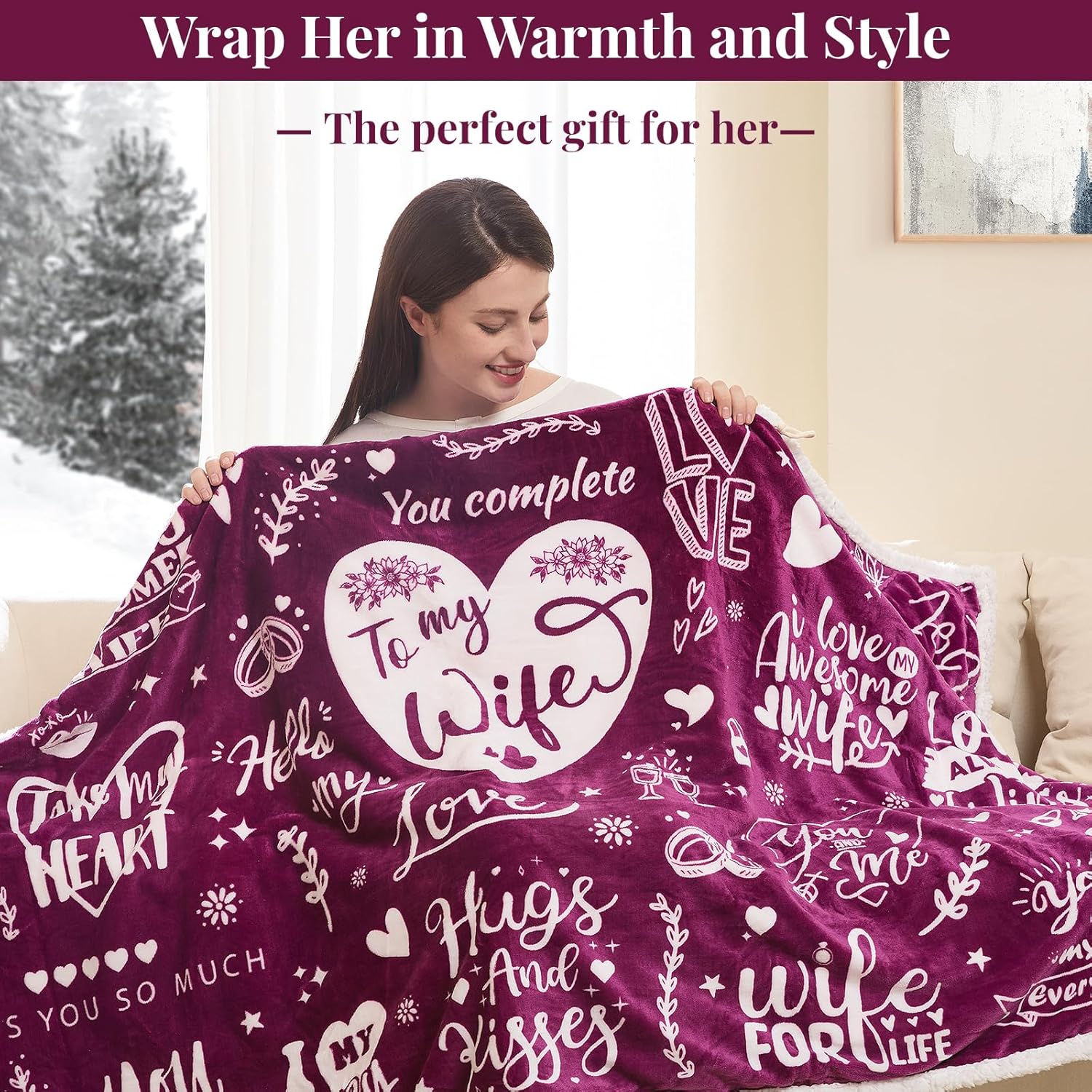 Wearable Heated Blanket Hoodie for Women, Valentines Day Gifts for Her Wife Women, Electric Throw Blanket, Heated Shawl Wraps Poncho, Mothers Day Birthday Anniversary Day Gift, To My Wife, Magenta - Image 7