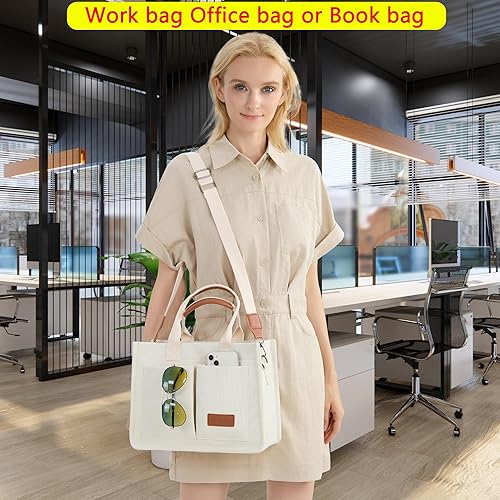 Miniatura 6 de Bolso de mano para mujer con compartimentos, bolso grande de lona para mujer, bolso cruzado de trabajo, portátil, bolsa de libros, bolsos de hombro