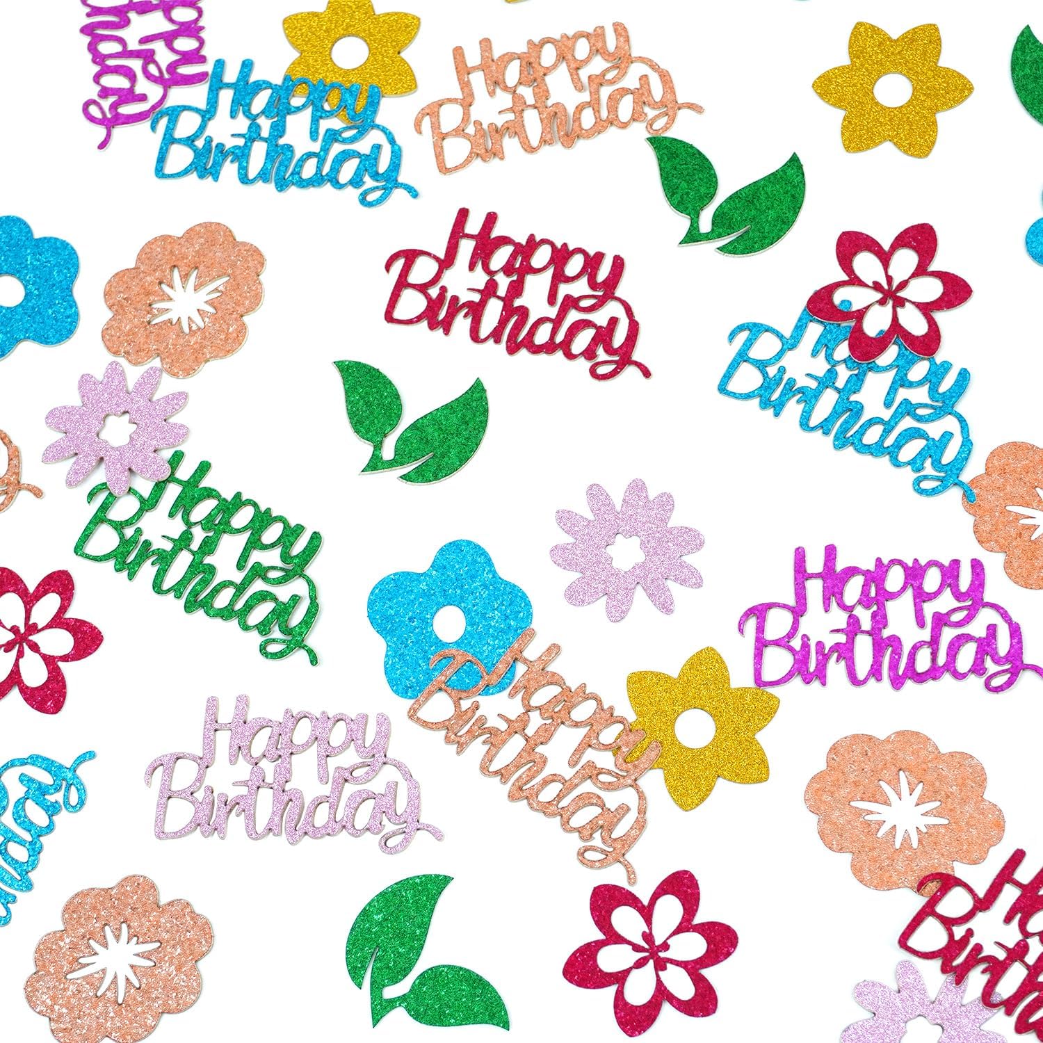 Flower Happy Birthday Confetti, Colorful Wildflowers Leaves Table Scatters