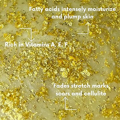 Miniatura 3 de Manteca de karité 100% cruda y pura con copos de oro de 24 quilates  Hidratante de grado premium sin refinar  Para todo tipo de piel