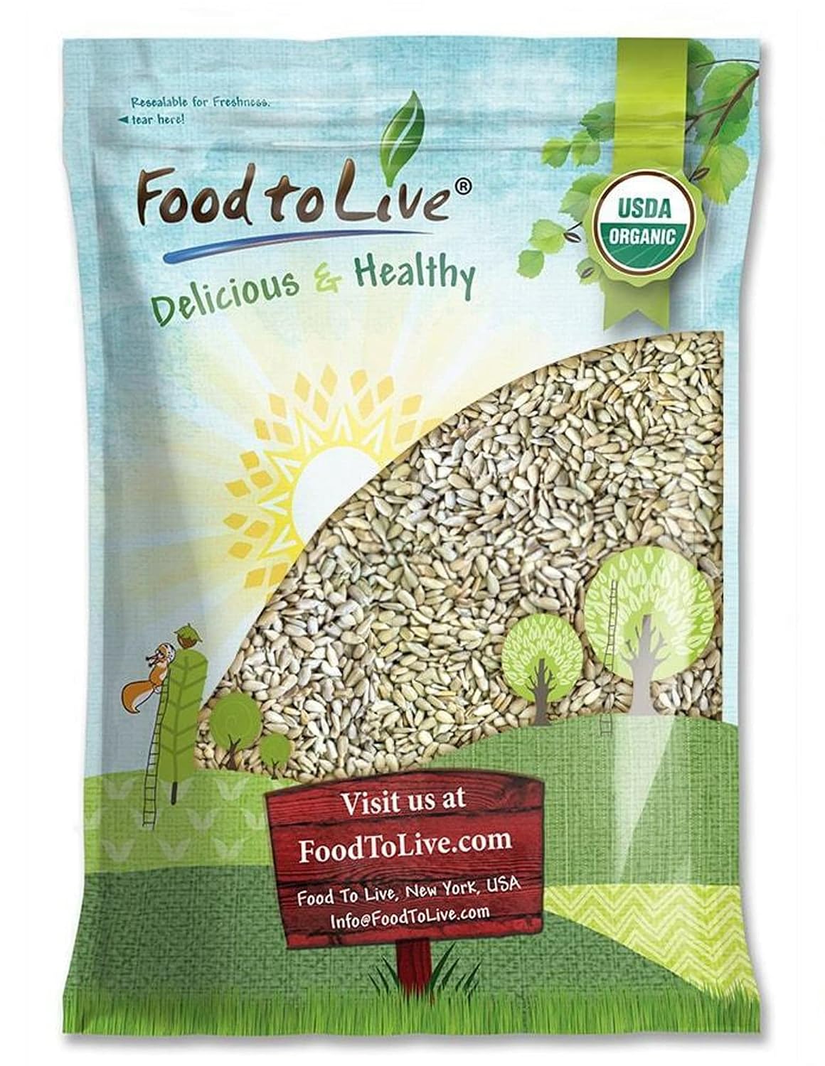 Food to Live - Organic Sprouted Sunflower Seeds, 8 Pounds - Non-GMO, Kosher, No Shell, Unsalted, Raw Kernels, Vegan Superfood, Sirtfood, Bulk