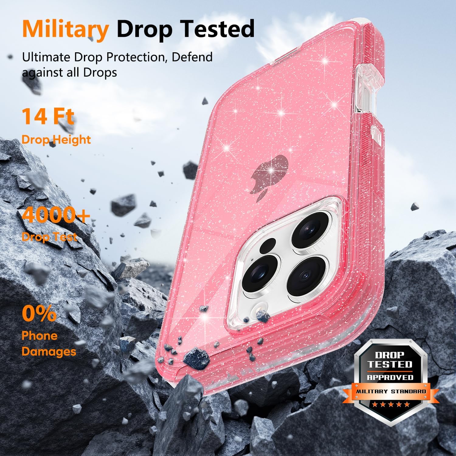 for iPhone 16 Pro Case Clear, Anti-Drop, Transparent, Shockproof, Military Grade Drop Protection, Heavy Duty Protective Phone Case Cover for 16 Pro 6.1", Pink Glitter - Image 3