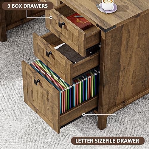 Miniatura 4 de Escritorio ejecutivo de granja con cajones, escritorio de computadora de granja de 62 pulgadas de ancho con tomas de corriente y carga USB,