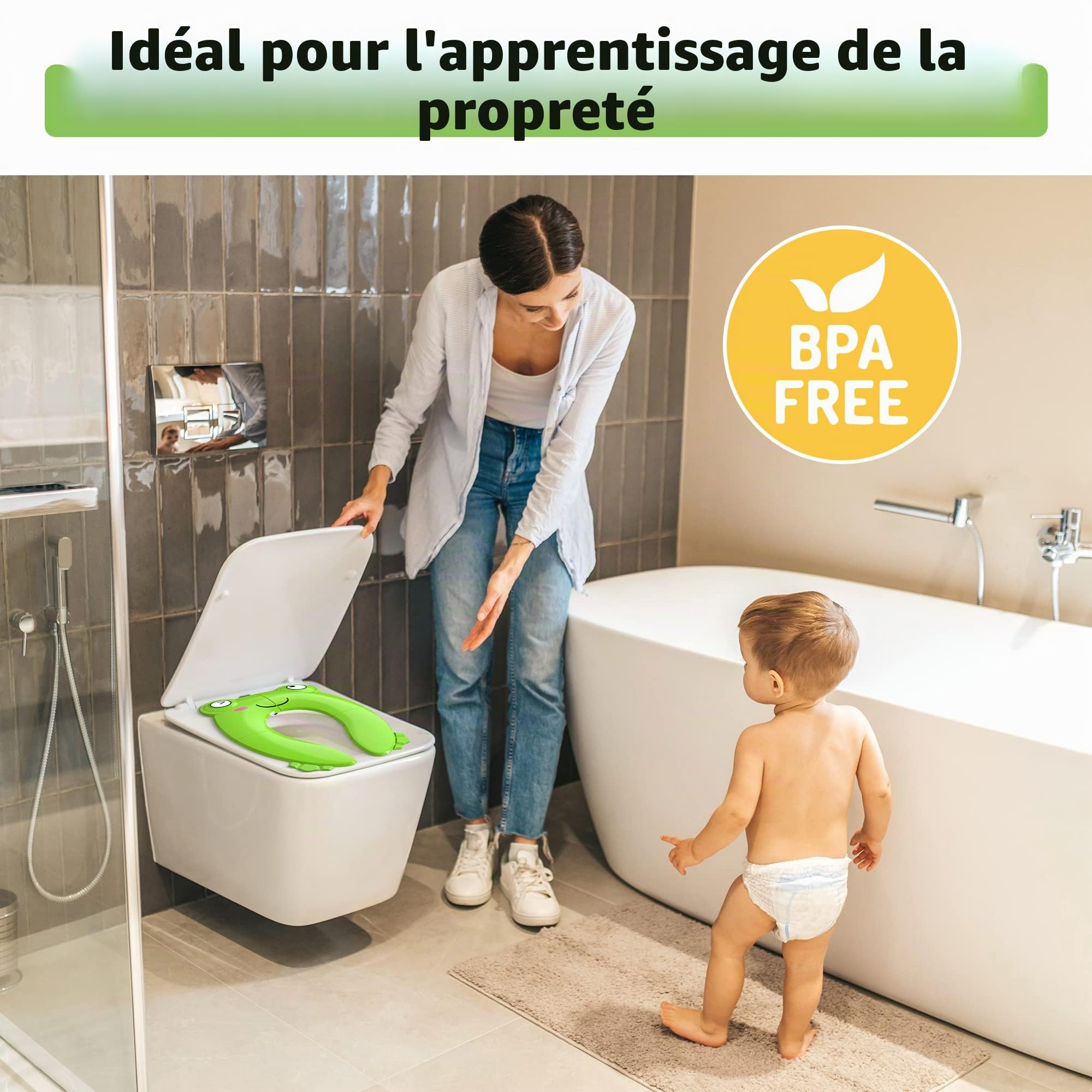 Maliton Reducteur Toilette Enfant,Reducteur Toilette Enfant Pliable,Peut êTre RéUtilisé Rehausseur Toilette Enfant,Formation AntidéRapante, Livré Avec Sac De Rangement -grenouille verte