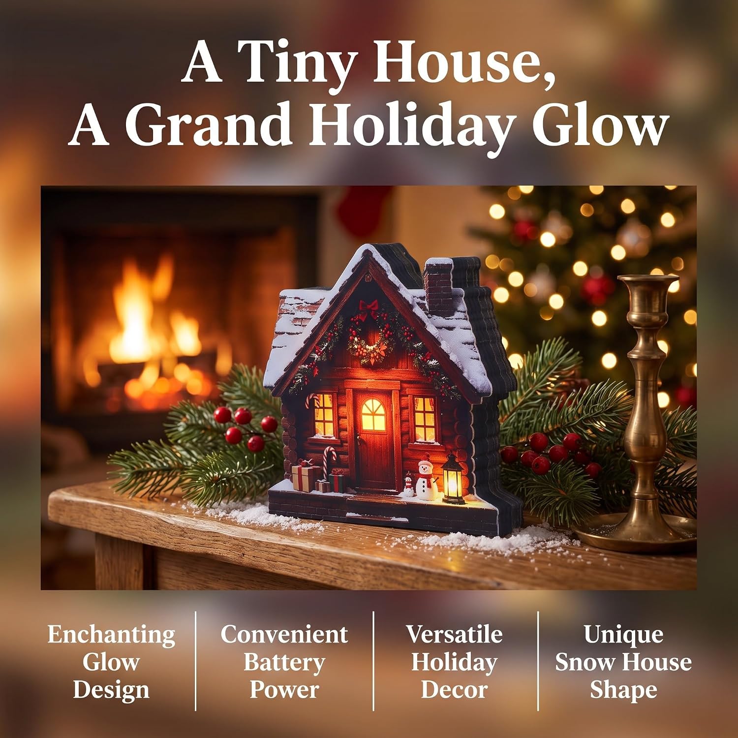 Alasum Wooden LED Lighted Christmas Village House Decoration