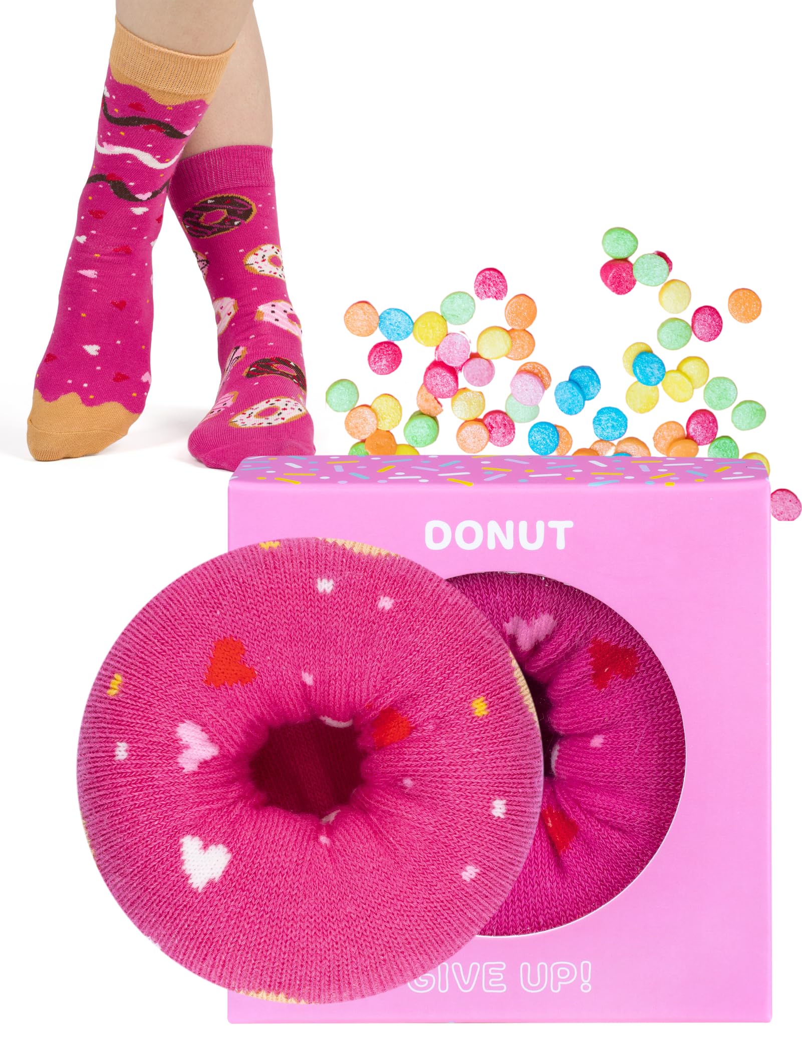 soxo Donut Socks Women Funny Ladies Gift Ideas Long Womens Sock Women's Funky Gifts 2.5-6.5 Pink 1 Pair