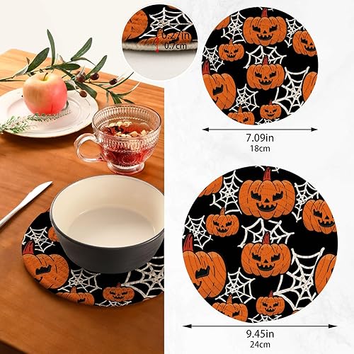 Miniatura 3 de Alfombrilla de tela de araña de Halloween, 2 unidades, diseño de araña, para pedir dulces, redondos, para mesa de cocina, protector de encimera,
