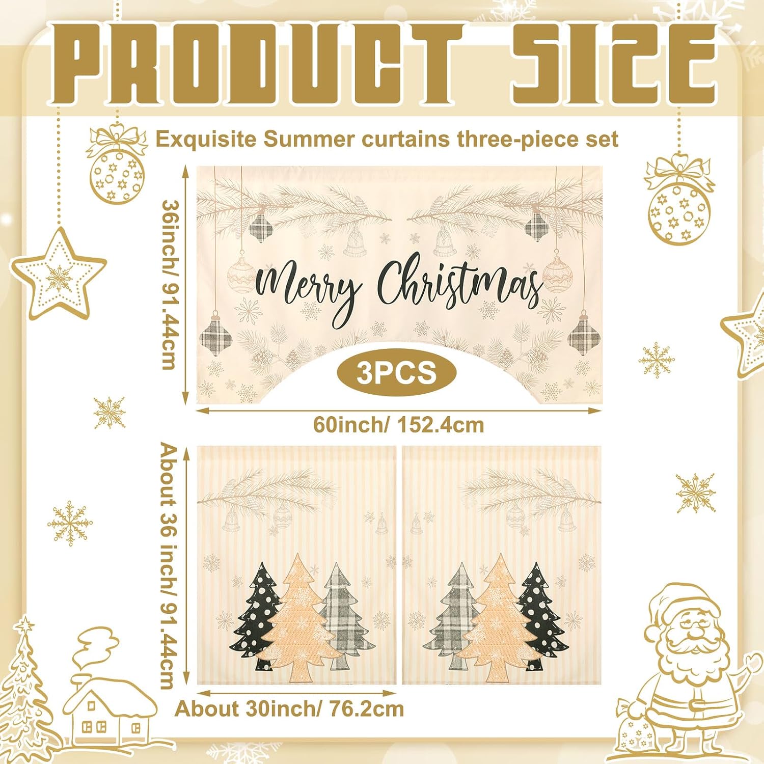 Ganeen 3 Pcs Christmas Kitchen Curtain Set Kitchen Window Tier Curtains and Valance Buffalo Plaid Curtains Black and White Kitchen Curtain Polyester Farmhouse Kitchen Curtains for Christmas