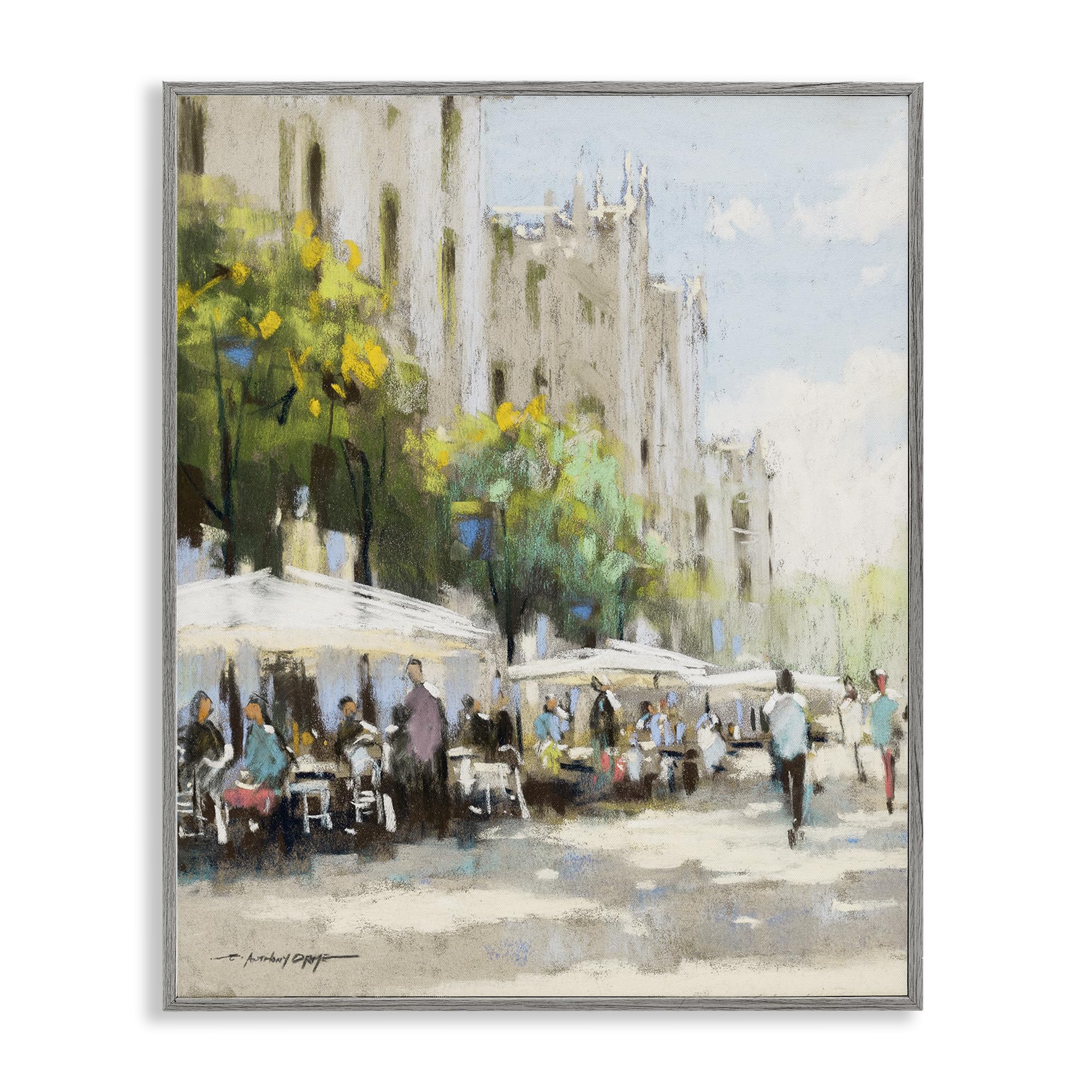Stupell Industries 'Street Cafe on Boulevard', Framed Giclee Art, Gray, 11 x 14 Inches, Easy to Hang and Sturdy, Made in USA, by Anthony Orme