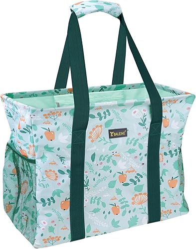 BALEINE Bolsa de mano extragrande con marco de alambre para almacenamiento (paseo de primavera, 16.5 x 14 x 10 pulgadas), Paseo de primavera