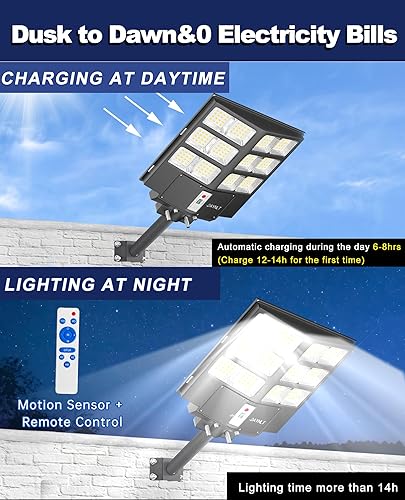 Miniatura 2 de JAYNLT Y-2000W Luz de calle solar, 200000LM 6500K al aire libre del atardecer al amanecer, IP67 impermeable luz de seguridad solar con sensor de