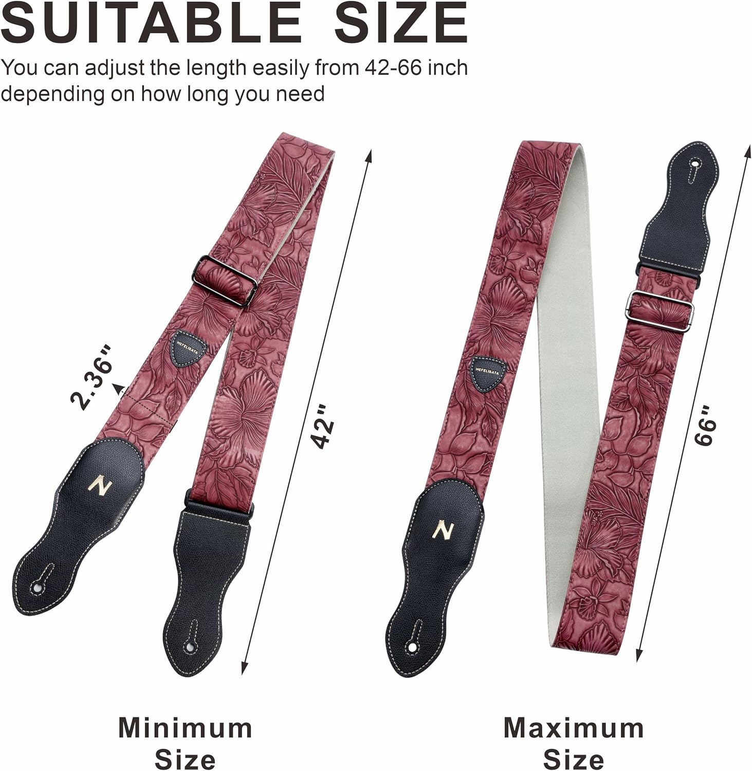 Nefelibata Guitar Strap with Pick Pocket,2.3 inch Porter Style Vegan Leather Carving Guitar Straps,60s Vintage Style Include Guitar Picks,Strap Button and Strap Locks (Red)