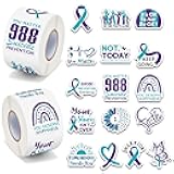 BeYumi Suicide Awareness Roll Stickers - 1000Pcs Teal Purple Ribbon Stickers in 2 Rolls Waterproof Vinyl Suicide Prevention Awareness Decals Campaigns Laptop Bottle Notebook Luggage Decor Kids Teens