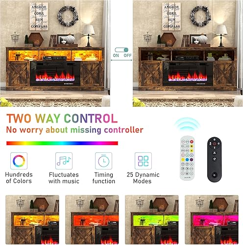 Miniatura 26 de Soporte de TV con chimenea de granja para TV de 70/75/80 pulgadas, centro de entretenimiento de 32 pulgadas de alto con chimenea eléctrica de 36