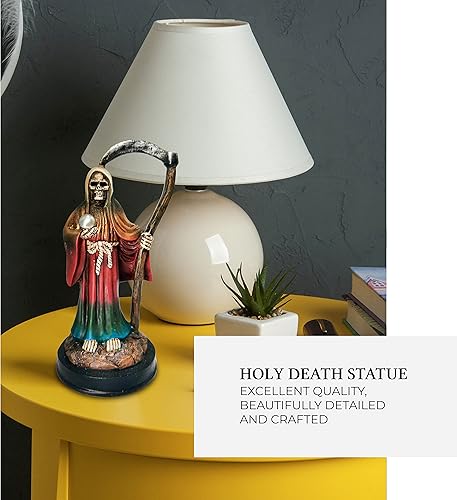 Miniatura 7 de Estatua de Santa Muerte de arco iris sosteniendo guadaña en bata de arco iris de siete poderes estatua de resina religiosa de 5 pulgadas Muerte