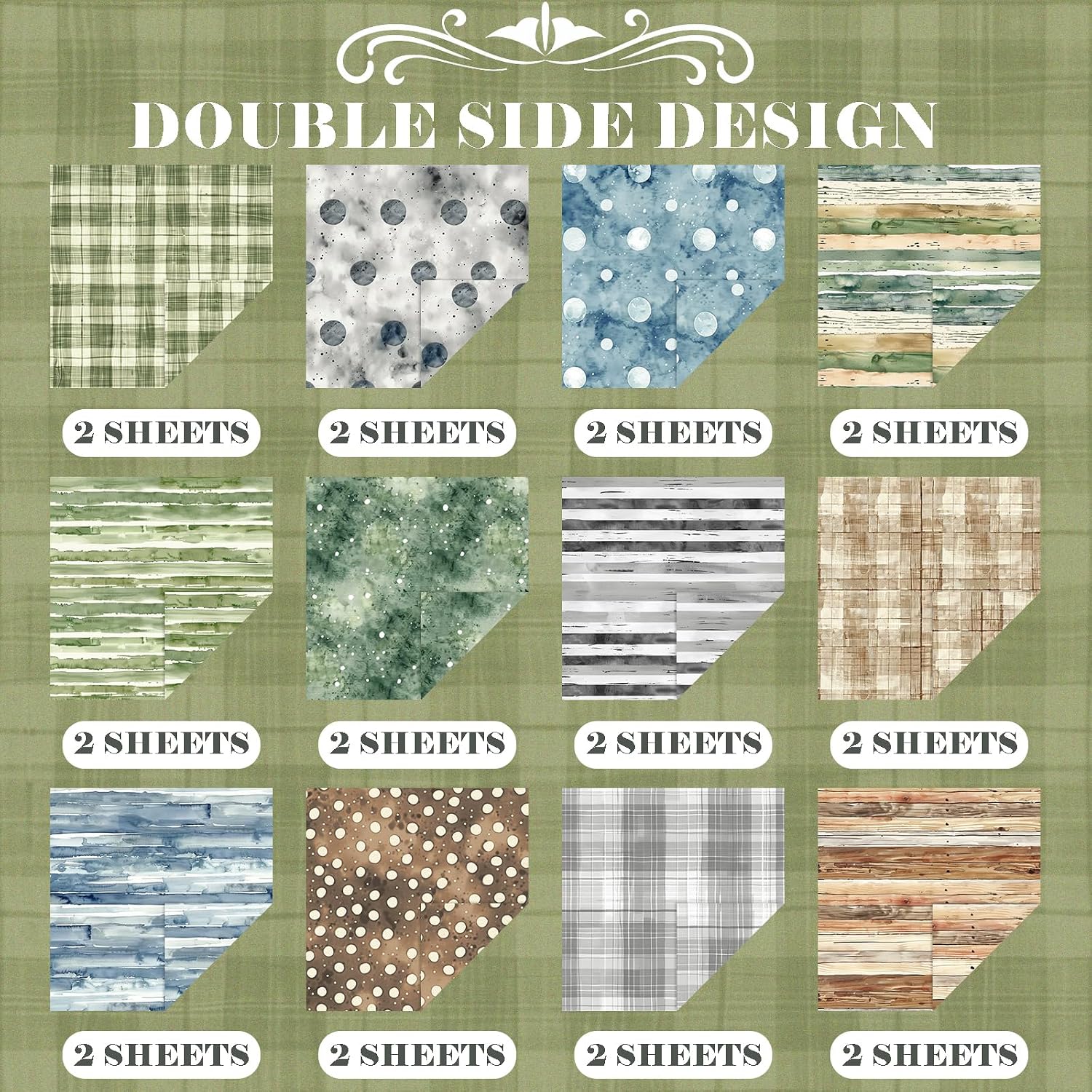 24 Sheets Earth Tones Scrapbook Paper, 11.8'' x 11.8'' Watercolor Stripes Polka Dots Patterns Decorative Craft Paper Folded Flat for Birthday Card Making Baby Shower Photo Album Decor