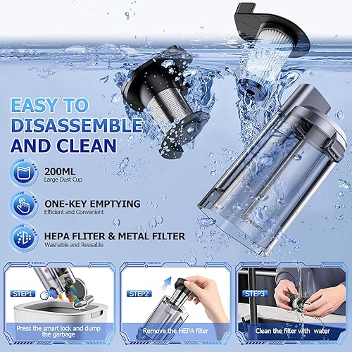 Miniatura 6 de JONYJ Aspirador de mano inalámbrico para automóvil, 16000 PA, aspiradora de mano portátil, 2 en 1 plumero de aire y mini aspiradora recargable con