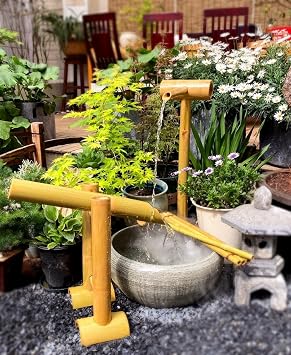Fountain for Outdoors, Zen Garden Water Fountain Bamboo with Pump,DIY Bamboo Water Feature Fountain Set,Water Spout Garden Decoration,Japanese Garden Feature,Pond Waterfall Spitters,Handmade