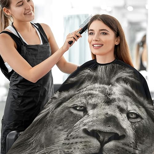 Miniatura 4 de visesunny Peluquería Cape Dark Lion Animal Impresión 3D Poliéster Corte de pelo Delantal de Peluquería Antiestático Corte de Pelo, Paño de Afeitar