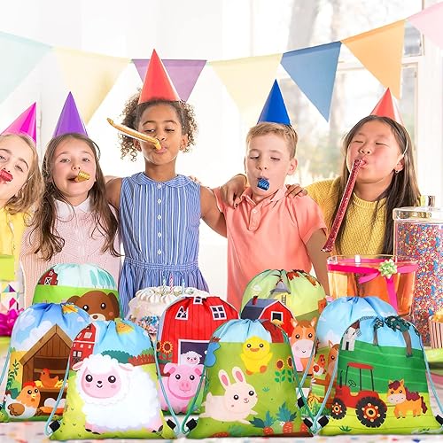 Miniatura 3 de Rtteri Paquete de 24 bolsas con cordón de granja de 12 x 10 pulgadas, bolsa de regalo de fiesta de animales de granja, suministros para fiesta de
