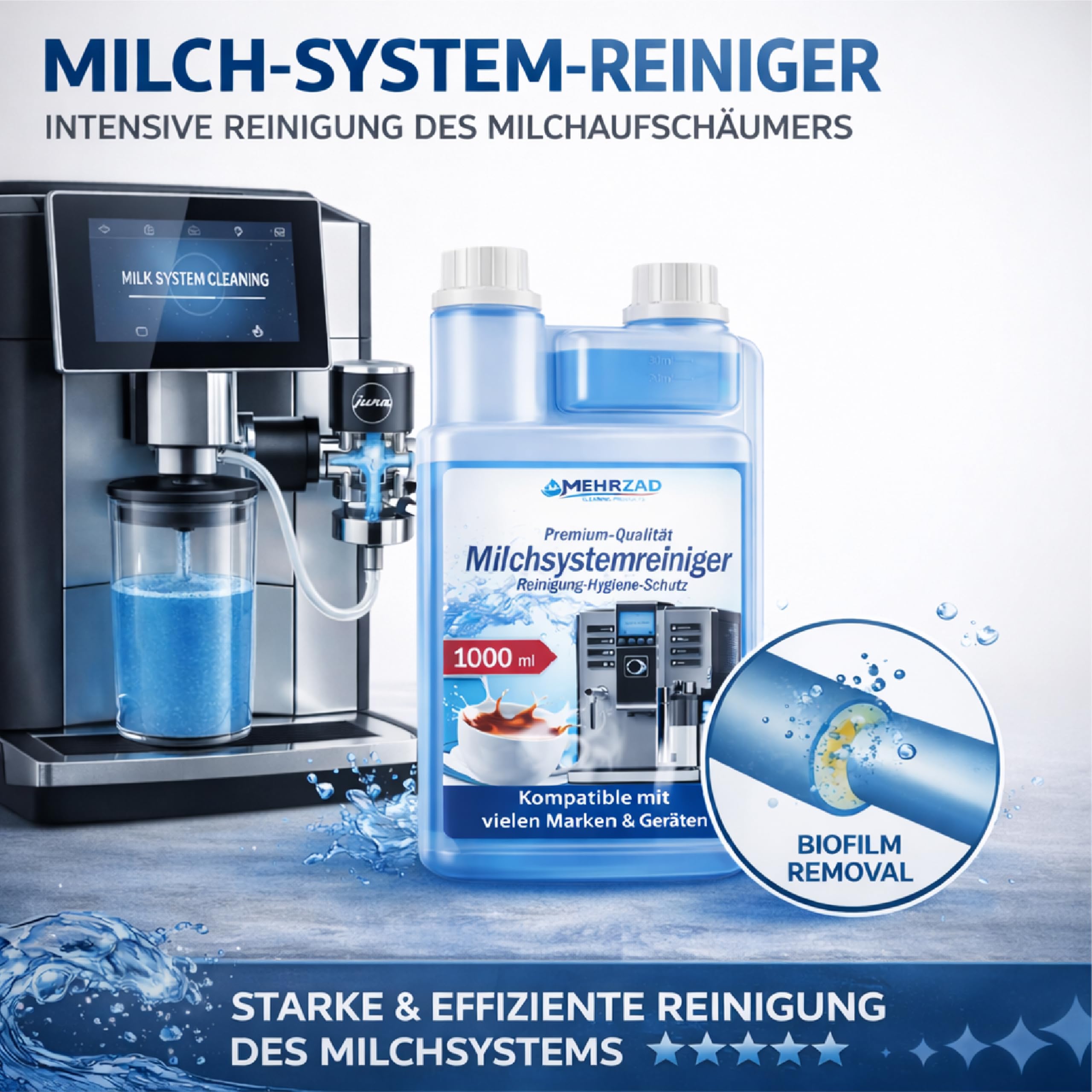 Milchsystemreiniger für Kaffeevollautomaten – 6x 1000ml - kompatibel mit allen Marken & Geräten – professionelle Reinigung – (6000 ml)