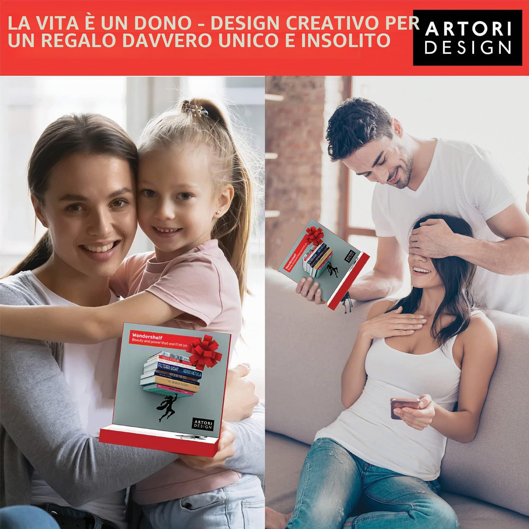 Artori Design | Scaffale sospeso a tema Superwoman "Wonderself" in metallo ColorNamee nero | Scaffale unico | Per fan di libri | Regali per gli amanti dei libri | Regalo femminile | Festa della mamma