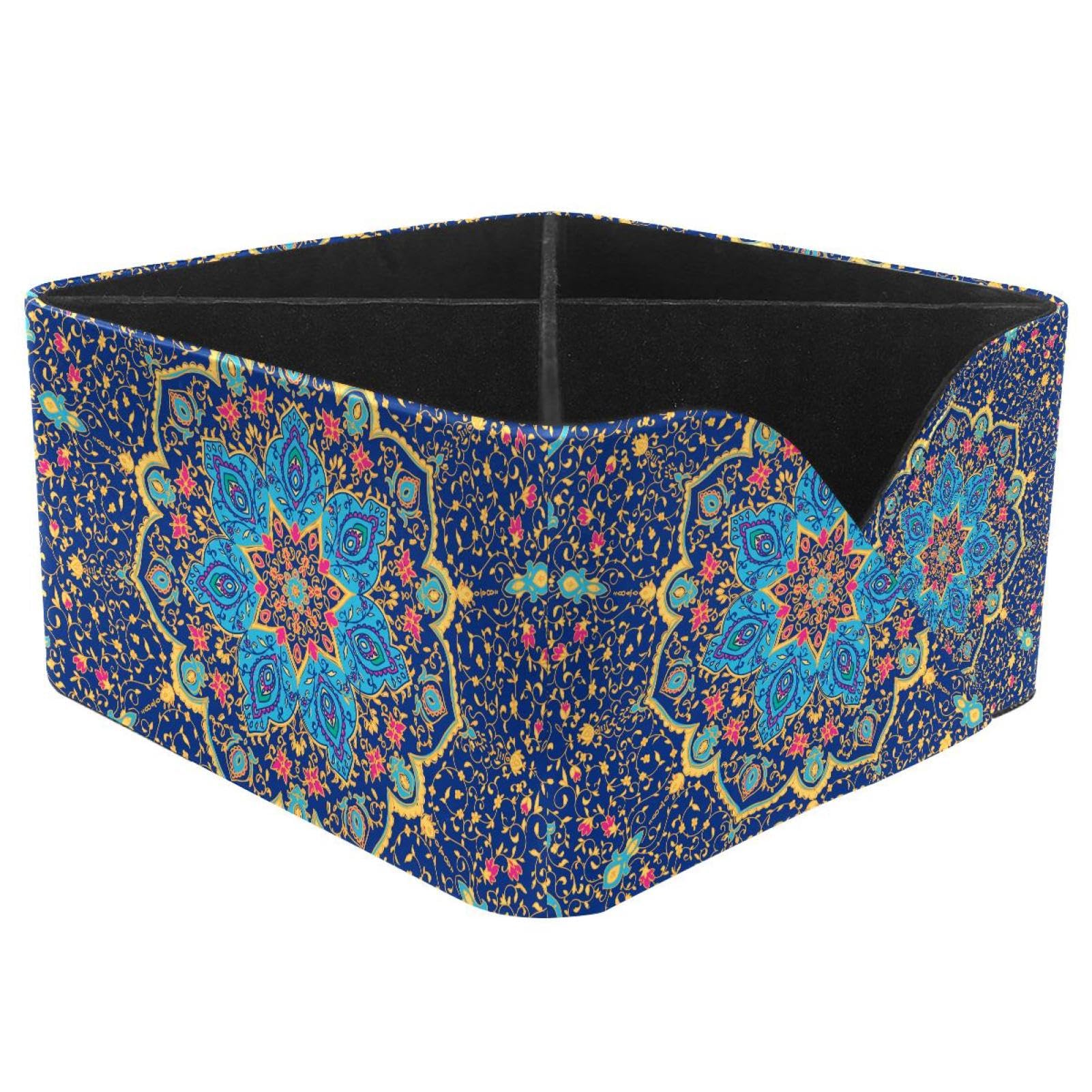 KengjuTesu Indian Mandala Floral Colorful Pattern Desktop Organizer Pen Holder, Rectangular Pencil Cup for Office, Study and Makeup Stations